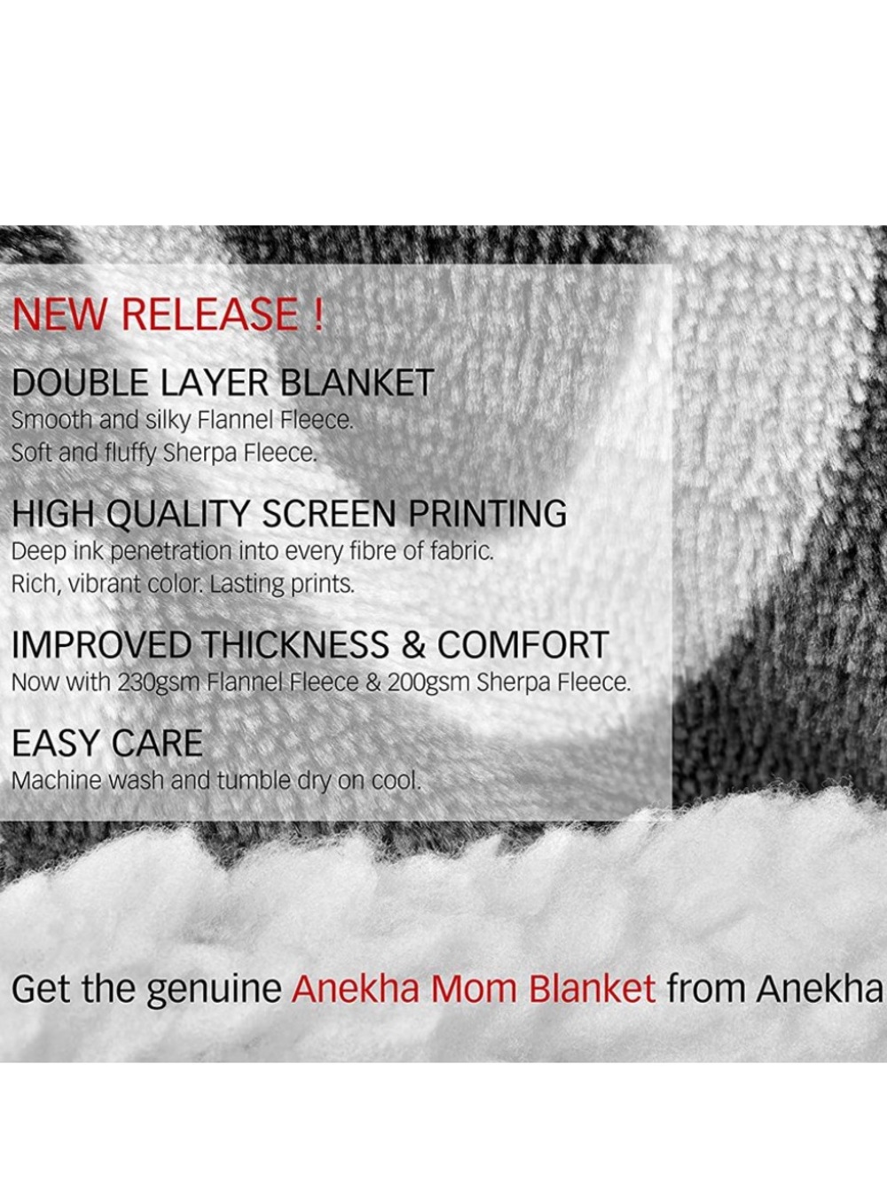 Mom Sherpa Throw Blanket – Smoke Gray | Double Layer Flannel & Sherpa | 60”x50” - Picture 5 of 7
